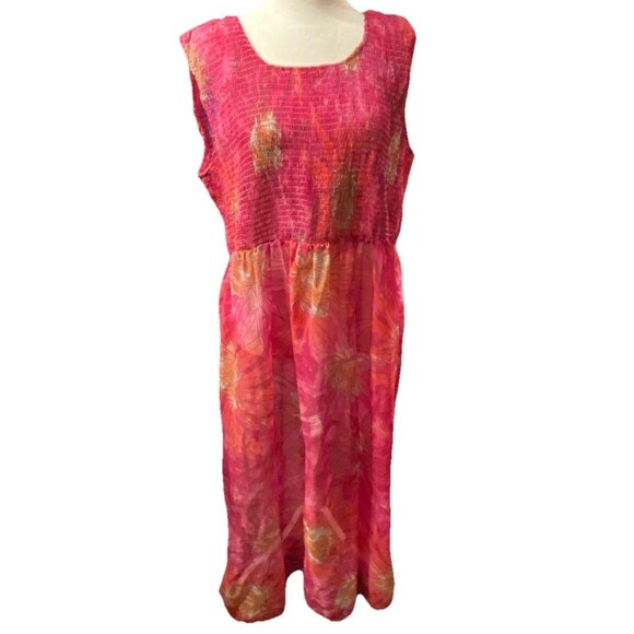Maxi Dress Womens Sz XL Pink Floral Accordion Tiered Sleeveless Sheer Beach Y2K - Picture 1 of 16